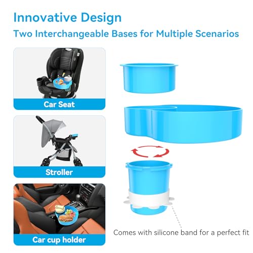 2 Pack Car Seat Cup Holder Snack Tray: Travel Tray for Kids Car Seat Food Tray for Kids Travel, Toddler Carseat Eating Plate Table, Kid Road Trip Table Essentials Accessories, Pink+Light Blue - color: Pink+Light Blue(2Pack)