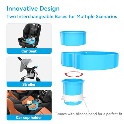 2 Pack Car Seat Cup Holder Snack Tray: Travel Tray for Kids Car Seat Food Tray for Kids Travel, Toddler Carseat Eating Plate Table, Kid Road Trip Table Essentials Accessories, Pink+Light Blue - color: Pink+Light Blue(2Pack)