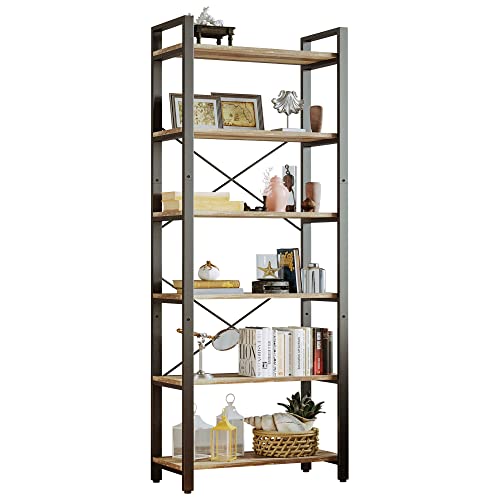 IRONCK Bookshelf 6-Tier Ladder Shelf 110 lbs or Shelf Display Shelf Vintage Industrial Style Bookcase for Home Office, Living Room - color: Industrial Brown