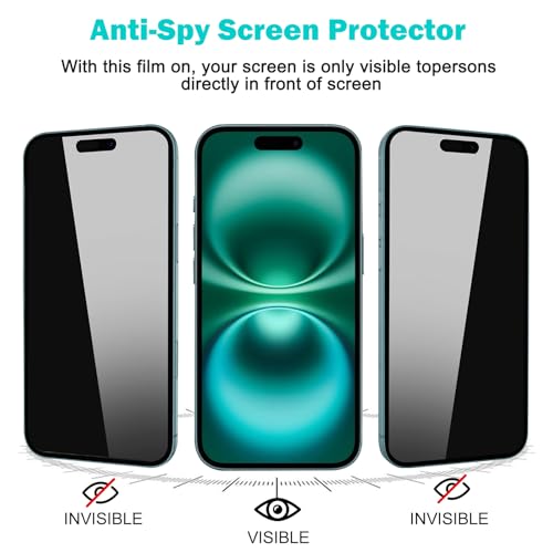 PEHAEL 3+3 Pack for iPhone 16 Privacy Screen Protector with Camera Lens Protector Full Coverage Anti-Spy Tempered Glass Film 9H Hardness Easy Installation Bubble Free [6.1 inch]