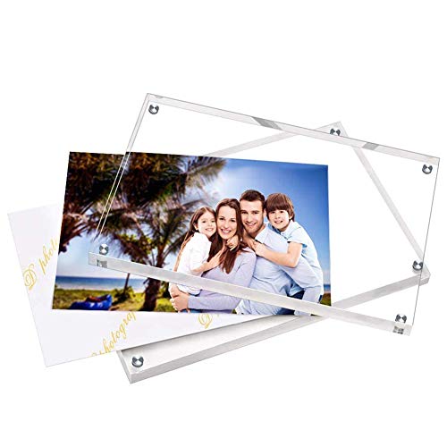 HELPLEX Acrylic Frame, 2 Pack 6x8 Acrylic Picture Frames, 24mm Thicker Frameless Clear Double Sided Magnetic Frame, Free Standing Desktop Display - size: 6x8(2 PACK)