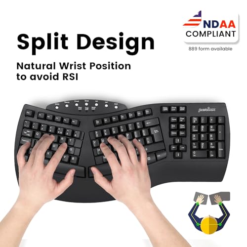 Perixx PERIBOARD-512B Wired Ergonomic Keyboard - Split Keyboard, Wrist Rest, Natural Typing - Wired USB Connectivity - US English - Black - color: Black
