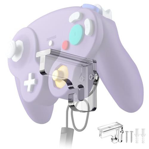 CaSZLUTION Wall Mount Holder for GameCube Controller, Clear Acrylic Stand | 1 Pack Screw Mount Hanger, Compatible with Wired & Switch 2 Wireless GameCube Controllers, Sturdy Clear Acrylic