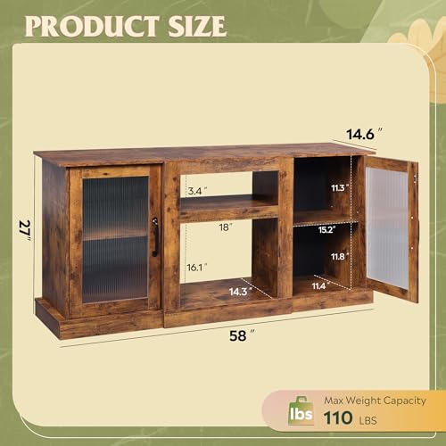 WLIVE 58" Farmhouse TV Stand for 65 Inch TV, Tall Entertainment Center with Storage Cabinets & Adjustable Shelves, Modern Media Console Table with Acrylic Doors for Living Room Bedroom, Rustic Brown - color: Rustic Brown, size: 58'' Farmhouse TV Stand