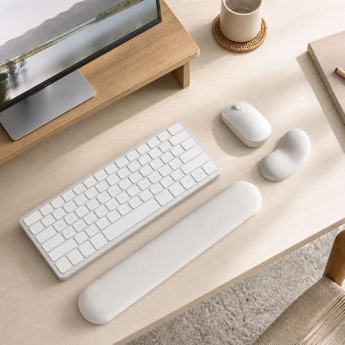 Ergonomic Wrist Rest Set for Keyboard and Mouse | Cooling Gel & Slow-Rebound Memory Foam Palm Support Pad | Luxe Leather, Minimalist, Non-Slip PU Base for Office, Laptop & Gaming (03White) - color: 03white
