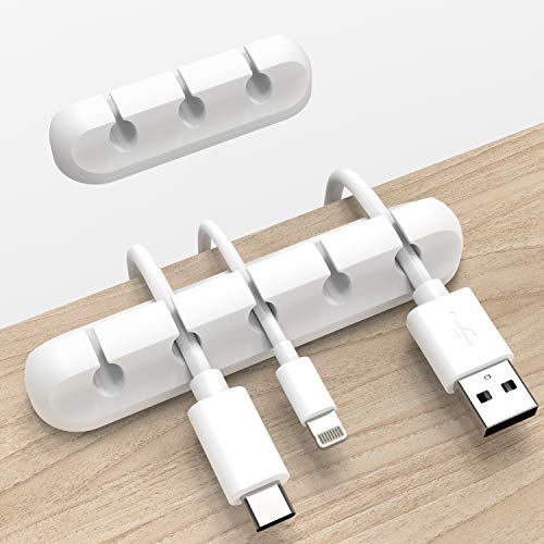INCHOR White Cable Clips, Cord Organizer Cable Management, Cable Organizers USB Cable Holder Wire Organizer Cord Clips, 2 Packs Cable Straps for Desk Car Home and Office (5, 3 Slots) - color: White