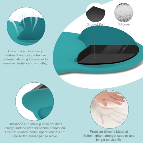 MOSISO Wrist Rest Support for Mouse Pad&Keyboard Set, Circle Curved Ergonomic Mousepad&Coaster Non-Slip Base Home/Office Pain Relief&Easy Typing Pad with Soft Cloth&Silicone Lining, Teal Green - color: Teal Green