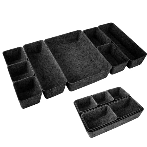 Desk Drawer Organizer Bins, 8pcs Felt Shallow Bathroom Storage Trays, Office Accessories & Workspace Organizers Jewelry & Makeup Boxes Containers(Black) - color: Black