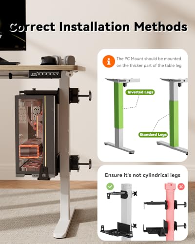 JOY worker No Drilling Under Desk PC Mount for Standing Desk, Clamp-On Desk Leg Computer Mount with Extra Protective Arms, Adjustable Computer Case CPU Holder Holds Up to 44lbs, Black - color: Black, style: Upgraded