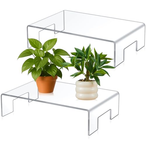 RattanView 2 Pcs 12 x 8 x 3 Inch Large Acrylic Risers Display Stands 5 mm Thick Acrylic Shelf Riser Showcase for Collectibles Jewelry Cupcakes Food Figures Perfume Cabinet (Clear) - color: Clear, size: 12 x 8 x 3 Inch, 5 mm