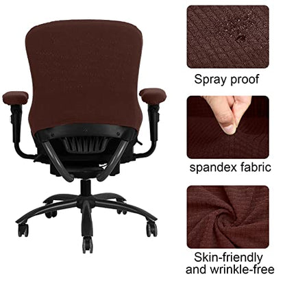Tallew 4 Pcs Office Chair Covers Set Computer Universal Protective Stretchable Chair Seat Covers Desk Armrest Slipcovers Pads Office Cushion Backrest for Rotating (XL,Dark Brown) - color: Dark Brown