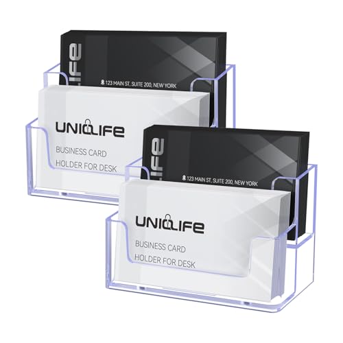 Uniclife 2 Pack Acrylic Business Card Holder for Desk 2 Slots Clear Business Card Display Stand for Men & Women Desktop Business Card Organizer Card Stand for Office Home Exhibition, 120 Card Capacity - color: 2 Slot, size: 2 Pack