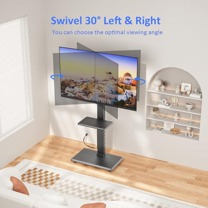 Rolling TV Stand with Power Outlet, Mobile TV Cart for 32-75 Inch TVs up to 110 lbs, 18 Adjustable Heights, Max VESA 600x400mm, TV Floor Stand with Swivel Mount/Shelf/Wheels, Fits for Bedroom, Outdoor - style: 2-GM-A01