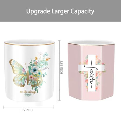 Cute Pen Holder for Desk, Ceramic Durable Pencil Cup, Simple&Modern Style Makeup Organizer, Multifunctional Office Supplies for Home, Kids and School, Butterfly Pattern - color: Butterfly Pattern