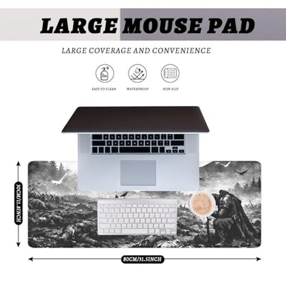 Knight Mouse Pad Dark Battlefield Fantasy Large Gaming Mouse Mat with Stitched Edges,Non-Slip Waterproof Rubber Base Office Computer Keyboard Laptop 31.5"x11.8" - color: Knight, size: 31.5L x 11.8W inches