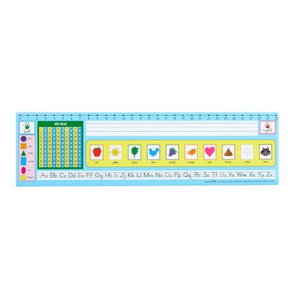 Really Good Stuff 24PK Zaner-Bloser 100-Grid with Number Line Self-Adhesive Vinyl Desktop Reference Nameplate with Left and Right Handprints, Shapes and Colors - color: Light Blue