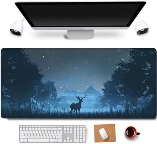 31.5x11.8 Inch Non-Slip Long Extended Large Gaming Mouse Pad with Stitched Edges XL Laptops Keyboard Mouse Mat(Forest Deer) - color: Forest Deer