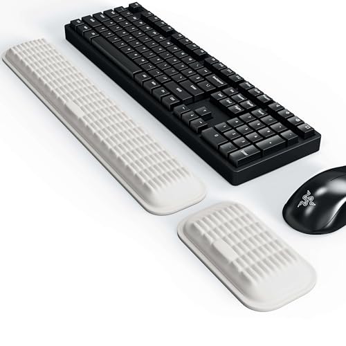 MEKASS Ergonomic Wrist Rest for Keyboard and Mouse, Soft Memory Foam Keyboard Wrist Rest Set with Non-Slip Silicone Base, Easy Typing, Pain Relief, Comfort for Office, Work, Gaming (White) - style: White