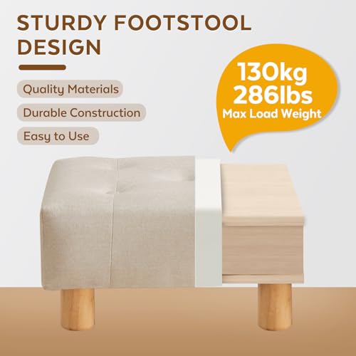 Small Foot Stool Ottoman, Linen Footstool Ottoman Foot Rest for Couch, Rectangle Footstools and Ottomans Small for Living Room, Entryway and Bedroom (Beige) - color: Beige
