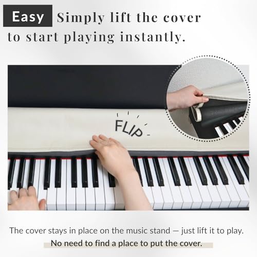 88 Keys Piano Keyboard Dust Cover PiuColor, Designed by Professional Pianist, Music Stand Compatible, Washable Digital Piano Cover, Blends with Your Room, Japan Design (Light Beige) - color: Light Beige
