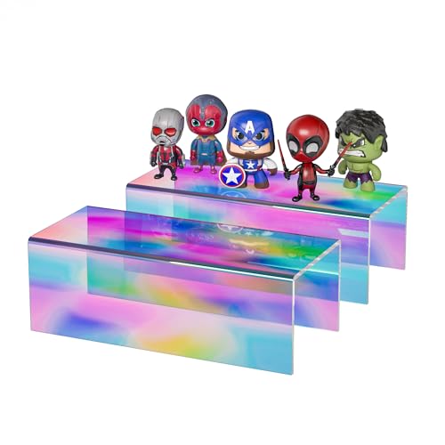 Sezanrpt Acrylic Shelf Riser 12x5.1x4 pack of 2, Iridescent Acrylic Stand for Funko Pop, Collectibles, Brand Store, Home Storage Organizer, 12x5.1x4 Inch - color: Iridescent, size: 12x5.1x4 Inch