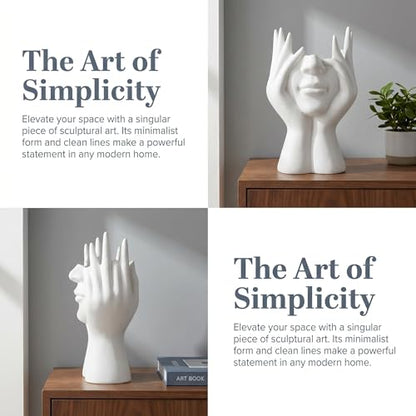 Face-Holding Creative Pen Holder Art Decor Ornament, suitable for desk/vanity tabletop brush storage, home/office/bookshelf room decoration, with artificial flower base and gift-giving.