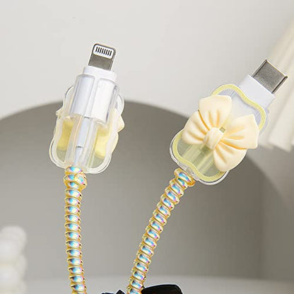 Compatible with iPhone 18W/20W USB-C Charger Cover Cute 3D Bow Tie Design Clear Soft Charger Protector Kawaii Cable Saver for iPhone 11 12 13 14 Pro Max Fast Power Adapter, Beige 2 (5in1) - color: Beige 2 (5 in 1)