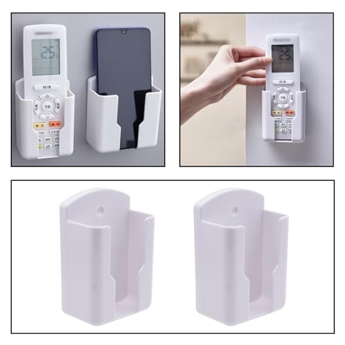 RUIAN 2Pcs Fashion Remote Control Holders Self Adhesive Wall Mount Air Conditioner Media Storage Racks Organizers, White