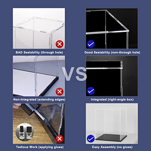 SVENJBB Acrylic Display Case, 10x10x14 Inch Cube Acrylic Boxes for Display, Clear Display Cases with Matte Black Base and Lid for Collectibles and Figures