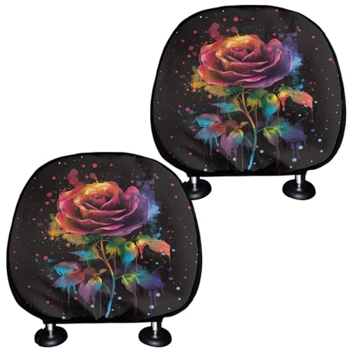 Fluorescence Rose 2 Pieces Car Head Rest Covers Soft Stretchy Car Seat Headrest Cover Flower Print Auto Interior Accessories Universal Fits for Truck SUV Sedan - color: Fluorescence rose