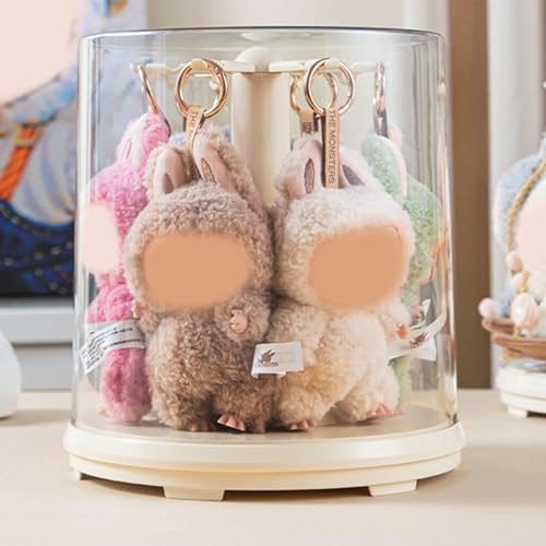 Rotating Display Case for Labubu Doll Keychains, Display Stand for Dolls, Storage case for Dolls, Dust and Moisture Proof, 360° Display - size: 6.6-inch