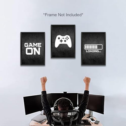 3 Pcs Black and White Gaming Wall Art Prints Boys Room Decor Game Room Decor Gamer Funny Wall Decor Paintings Posters for Office Home Bedroom Playroom Gifts for Men, Him, Son, Brother, Unframed