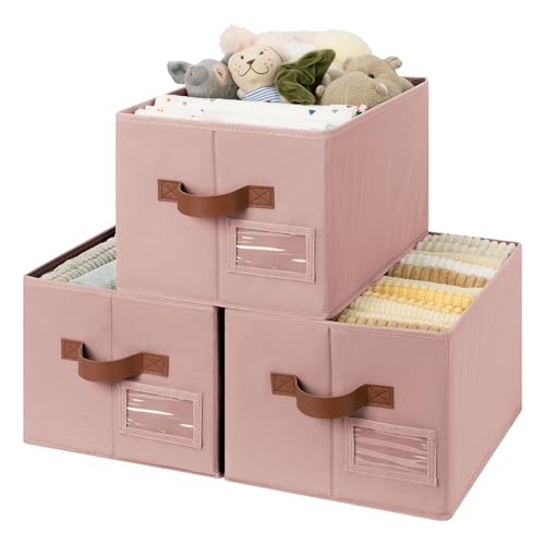GRANNY SAYS Clothes Storage Bins, Closet Storage Bins for Shelves, Fabric Storage Basket with Handles, Collapsible Decorative Storage Box, Dusty Pink, Medium, 3-Pack - color: Dusty Pink, size: Medium
