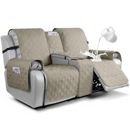 VANSOFY Loveseat Recliner Cover with Console 100% Waterproof Sofa Slipcovers Non-Slip Reclining Couch Cover Split Sofa Covers Furniture Protector for Pets, Dogs（Khaki） - color: Khaki