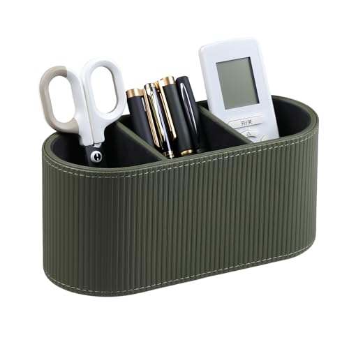Aesthetic Remote Control Holder, PU Leather Remote Holder Desktop Organizers with 3 Compartments for Home Office Supplies and Accessories, Stylish Bedside Nightstand Organizer (Green) - color: Green