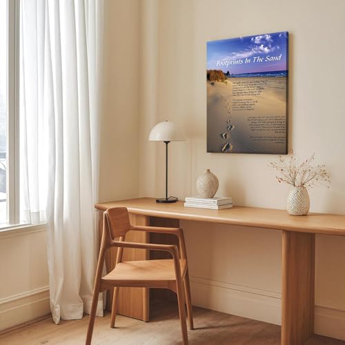 Zapeeitt Footprints in the Sand Wall Art Decor, Canvas Prints, Inspirational Christian Poem Wall Poster, Beach Picture for Living Room Beach Office 12x18inch(30x45cm) Frame-style-2 - color: Frame-style-2, size: 18"L x 12"W