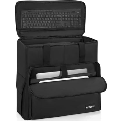 AKOZLIN PC Travel Case Desktop Carrying Case PC Bag Padded Nylon Carry Tote Bag for Transporting Computer Tower PC Chassis Keyboard Mouse Accessories Black - color: Black