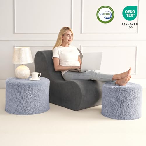 Hansleep Round Pouf Ottoman Foot Rest, Footstool, Grey | High-Density One-Piece Foam, 17 x 14 Inch, Firm & Stable, for Couch, Bedroom, Living Room, Machine Washable Cover - color: Grey, size: 17"D x 17"W x 14"H