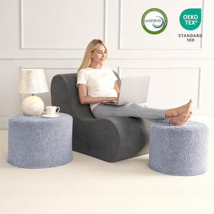 Hansleep Round Pouf Ottoman Foot Rest, Footstool, Grey | High-Density One-Piece Foam, 17 x 14 Inch, Firm & Stable, for Couch, Bedroom, Living Room, Machine Washable Cover - color: Grey, size: 17"D x 17"W x 14"H
