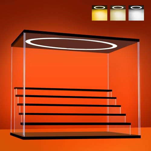 Acrylic Display Case with Adjustable LED Light, 6 L Tier Clear Display Box Dustproof Showcase for Action Figures, Collectibles and Mini Toys, Assembly Display Cabinet(Black 19.7*12.6*16.5in) - color: Black, size: 6 Tier 19.7×12.5×16.5in