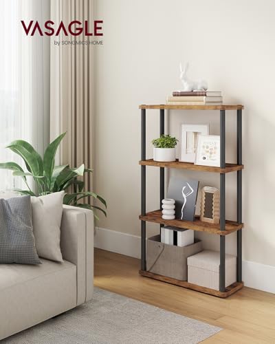 VASAGLE Superfast Toolless Assembly, 4-Tier Shelf for Living Room, Standing Shelf, Bookshelf, Bedroom, Kitchen, 9.4 x 23.6 x 41.3 Inches, Rustic Brown and Ink Black ULLS164K01 - color: Rustic Brown + Ink Black, size: 4 Tiers (23.6"W)