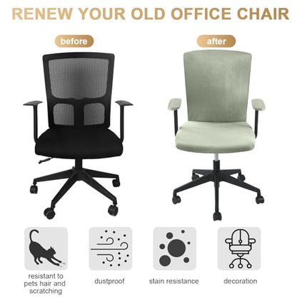 Tallew 4 Pcs Office Chair Covers Set Computer Universal Protective Stretchable Chair Seat Covers Desk Armrest Slipcovers Pads Office Cushion Backrest for Rotating(Bean Green) - color: Bean Green