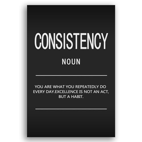 Inspirational Canvas Wall Art Consistency Noun Motivational Painting Inspirational Quotes Posters and Prints Artwork Decor for Home Office Decor Living Room Framed Ready to Hang[12" W X 18" H] - color: A-ONE-01, size: 12"L x 18"W