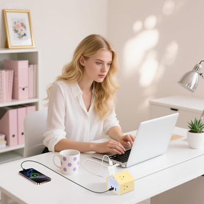 Handy Power Strip with Night Light - Yolk-Yellow Power StripOverload Protection Plug- 20W USB C Charging Station - 4 Outlets + 3 USB Ports for Desk, Nightstand, Couch, Makeup, Electronic Accessories - color: Yolk-Yellow