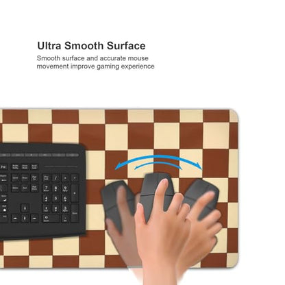 Brown Beige Checkered Mouse Pad Large Desk Mat for Keyboard and Mouse Non-Slip Gaming Mousepad Office Desk Accessories for Computer 35.4x15.7Inch - color: Brown Beige Checkered