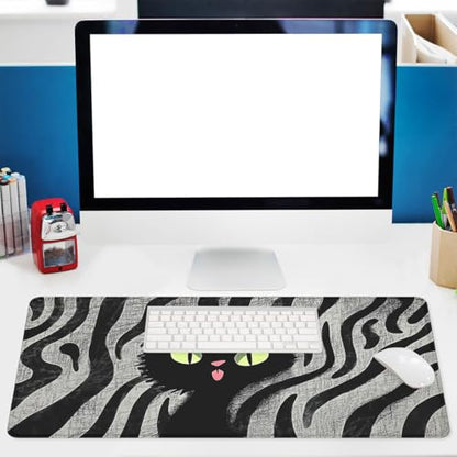 Black Cat Gaming Mouse Pad Cartoon Zebra Large Gaming Mouse Mat with Stitched Edges,Non-Slip Waterproof Rubber Base Office Computer Keyboard Laptop 31.5"x11.8" - color: Cartoon Zebra Cat, size: 31.5L x 11.8W inches