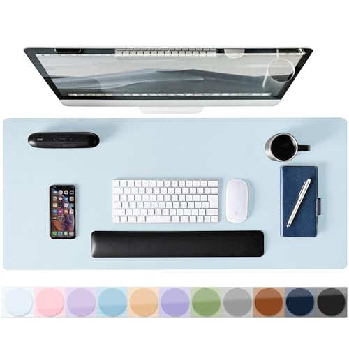 Leather Desk Pad Protector, Mouse Pad, Non-Slip Computer Mat for Desk, PU Leather Office Desk Mat for Home & Office, Waterproof Laptop Desk Blotter for Keyboard and Mouse, Baby Blue (13.7''X23.6'') - color: Baby Blue, size: 13.7''X23.6''