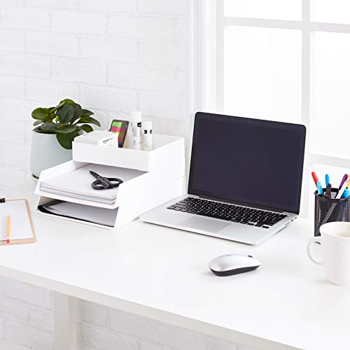 Amazon Basics Rectangular Plastic Desk Organizer with Storage Trays, Accessory Tray, Drawer Organizer, 9.4 x 6.7 x 2 inch, White (Pack of 2) - size: 9.4" x 6.7" x 2" (Pack of 2)