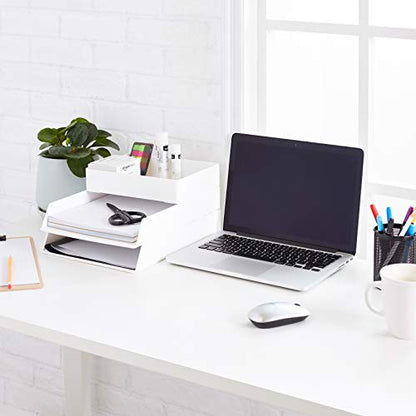 Amazon Basics Rectangular Plastic Desk Organizer with Storage Trays, Accessory Tray, Drawer Organizer, 9.4 x 6.7 x 2 inch, White (Pack of 2) - size: 9.4" x 6.7" x 2" (Pack of 2)