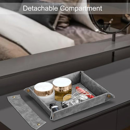 SITHON Valet Tray Desktop Storage Organizer, Removable 2 Compartments Catchall Tray Bedside Vanity Nightstand Caddy Holder Desk Storage Plate (Gray) - color: Gray